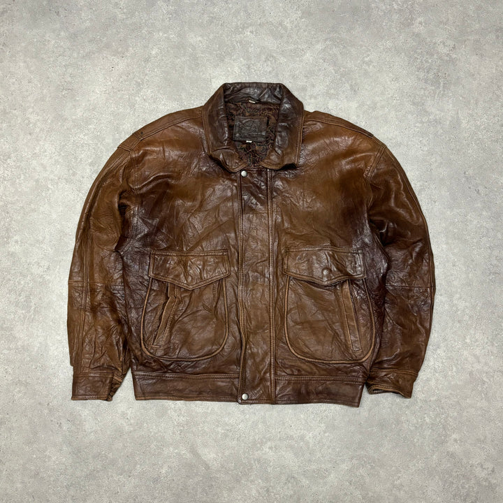 Vintage Faded Brown Leather Flight Jacket (L)