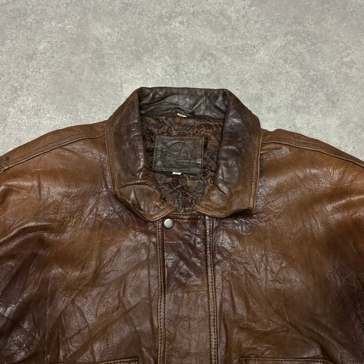 Vintage Faded Brown Leather Flight Jacket (L)