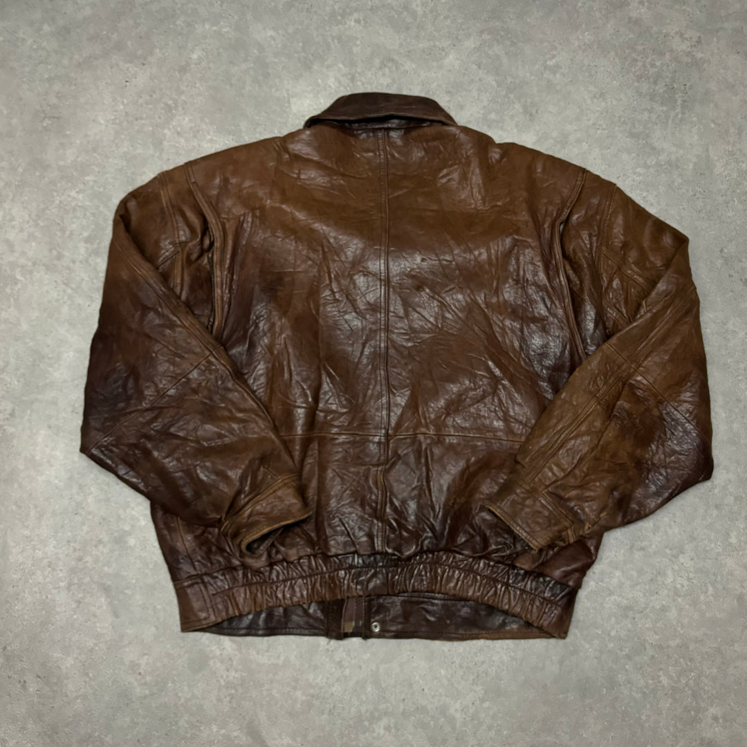 Vintage Faded Brown Leather Flight Jacket (L)