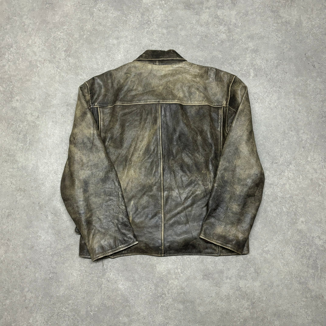 Vintage Faded Brown Leather Bomber Jacket (L)