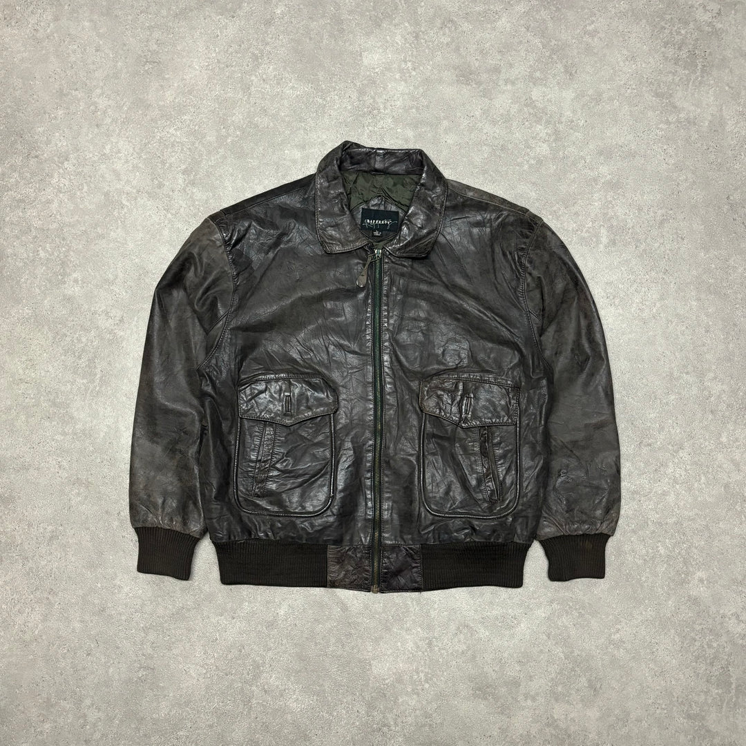 Vintage Faded Black Leather Flight Jacket