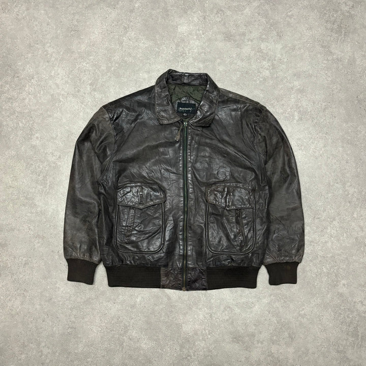 Vintage Faded Black Leather Flight Jacket