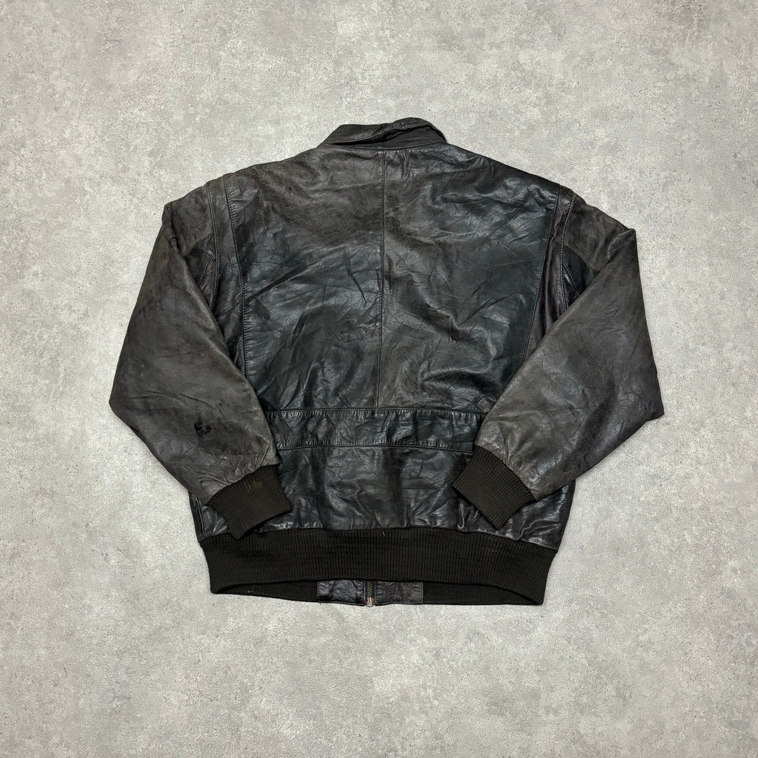 Vintage Faded Black Leather Flight Jacket