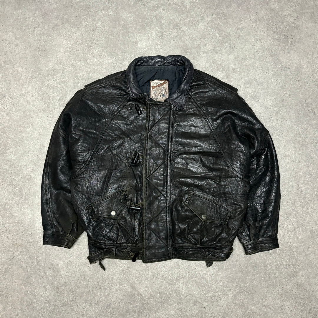 Vintage Leather Bomber Bullet Button Jacket (XL)