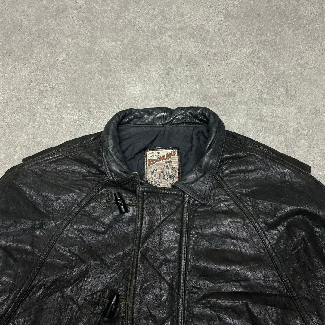 Vintage Leather Bomber Bullet Button Jacket (XL)