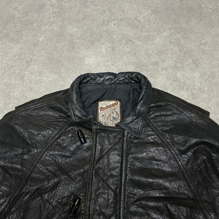 Vintage Leather Bomber Bullet Button Jacket (XL)