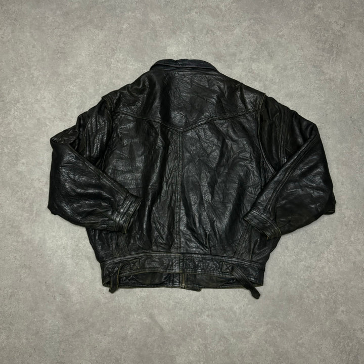 Vintage Leather Bomber Bullet Button Jacket (XL)