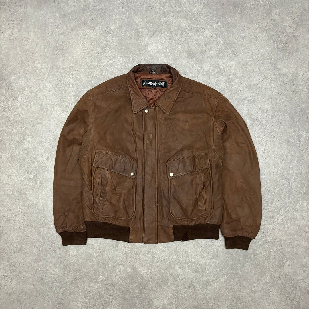 Vintage Brown Leather Flight Jacket (M)