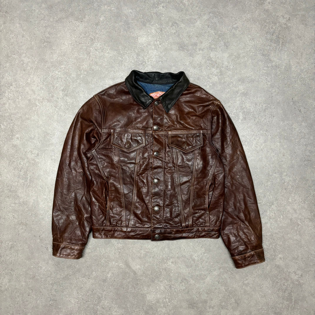 Vintage Brown Leather Button Up Jacket (M)