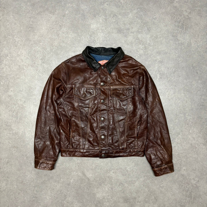 Vintage Brown Leather Button Up Jacket (M)