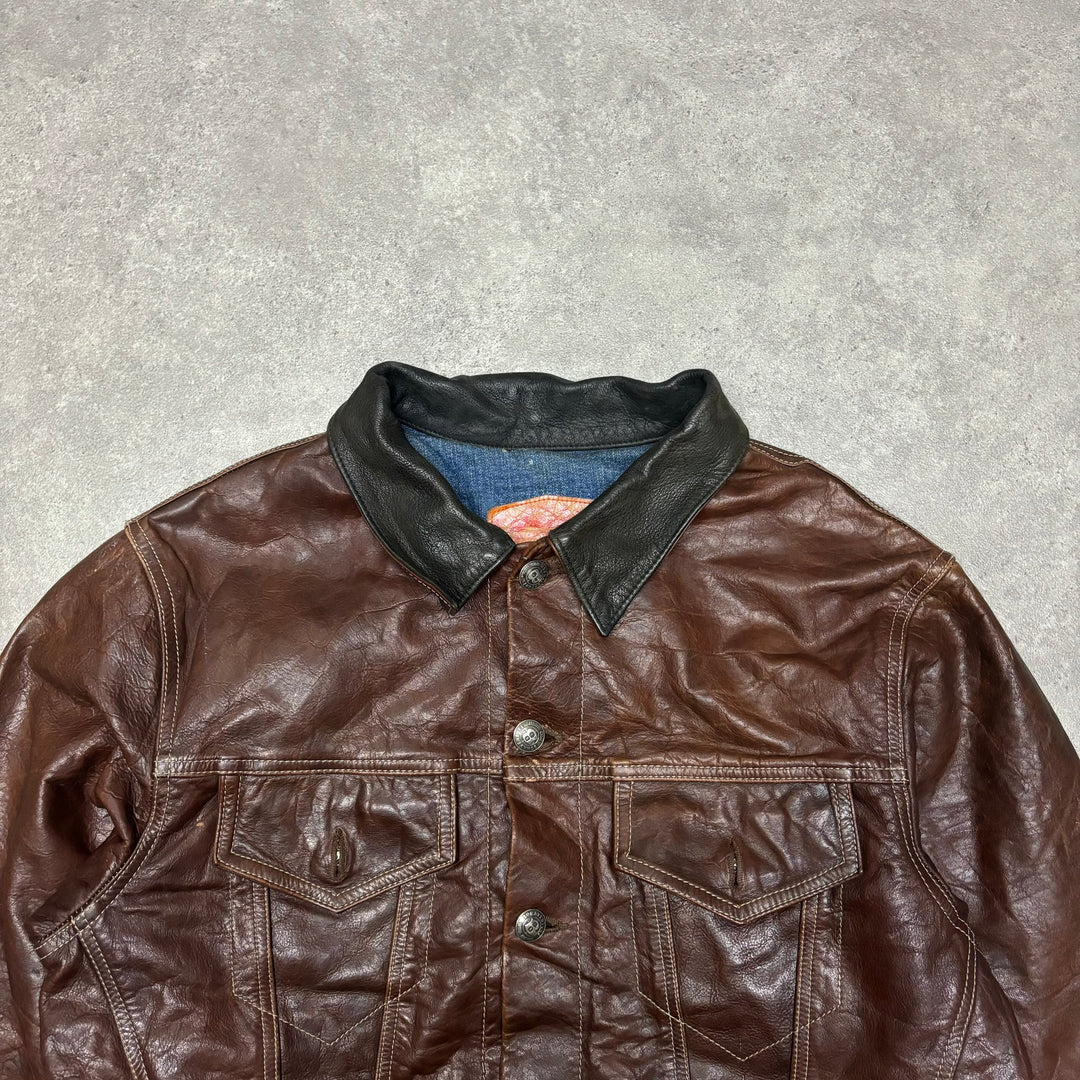 Vintage Brown Leather Button Up Jacket (M)