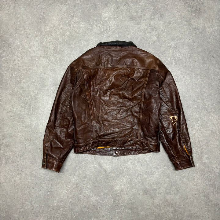 Vintage Brown Leather Button Up Jacket (M)