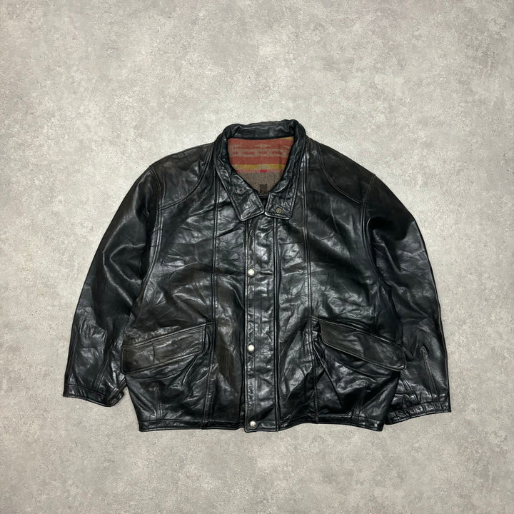 Vintage Faded Black Leather Jacket (XL)