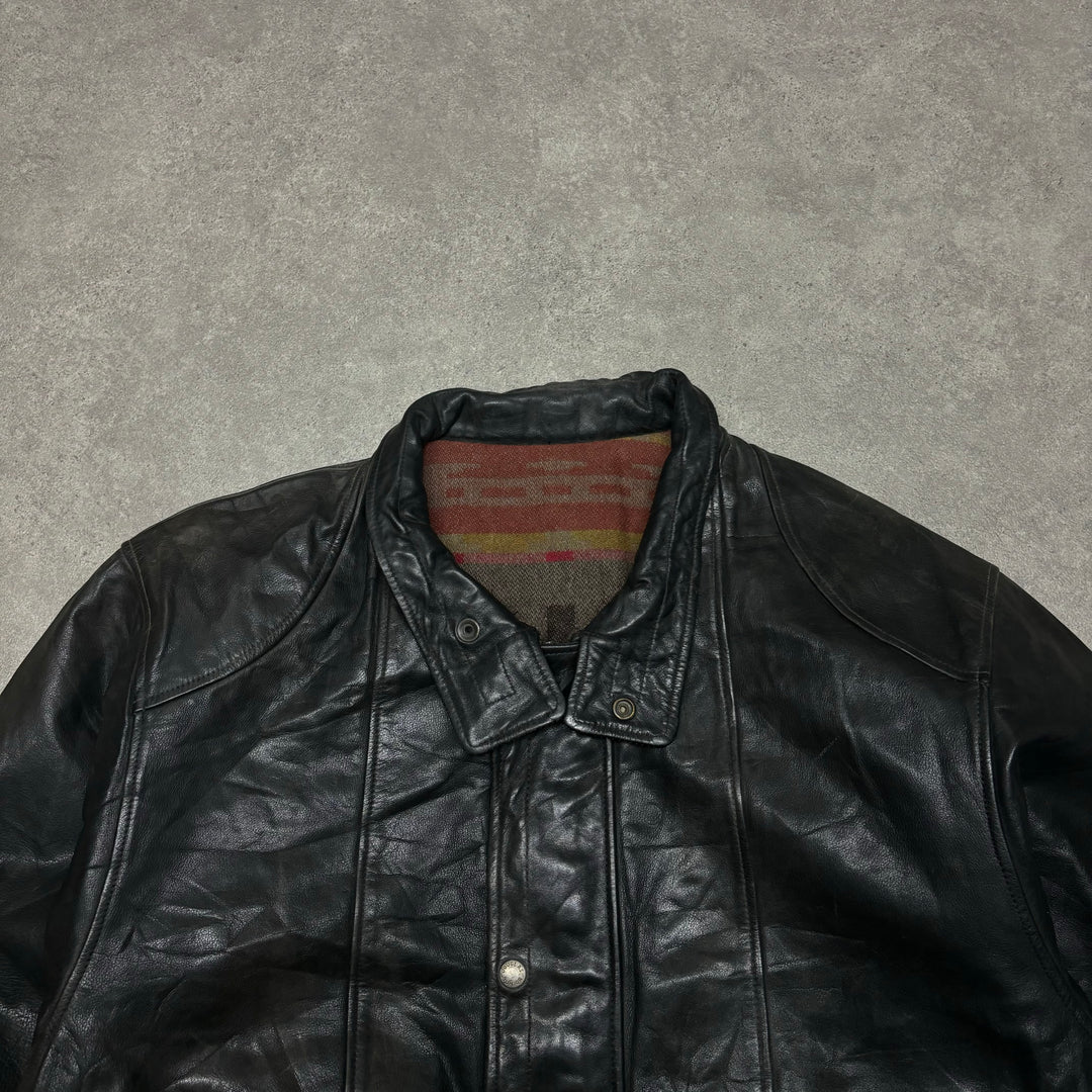 Vintage Faded Black Leather Jacket (XL)