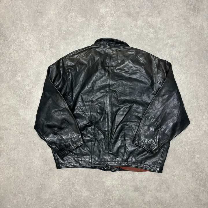 Vintage Faded Black Leather Jacket (XL)