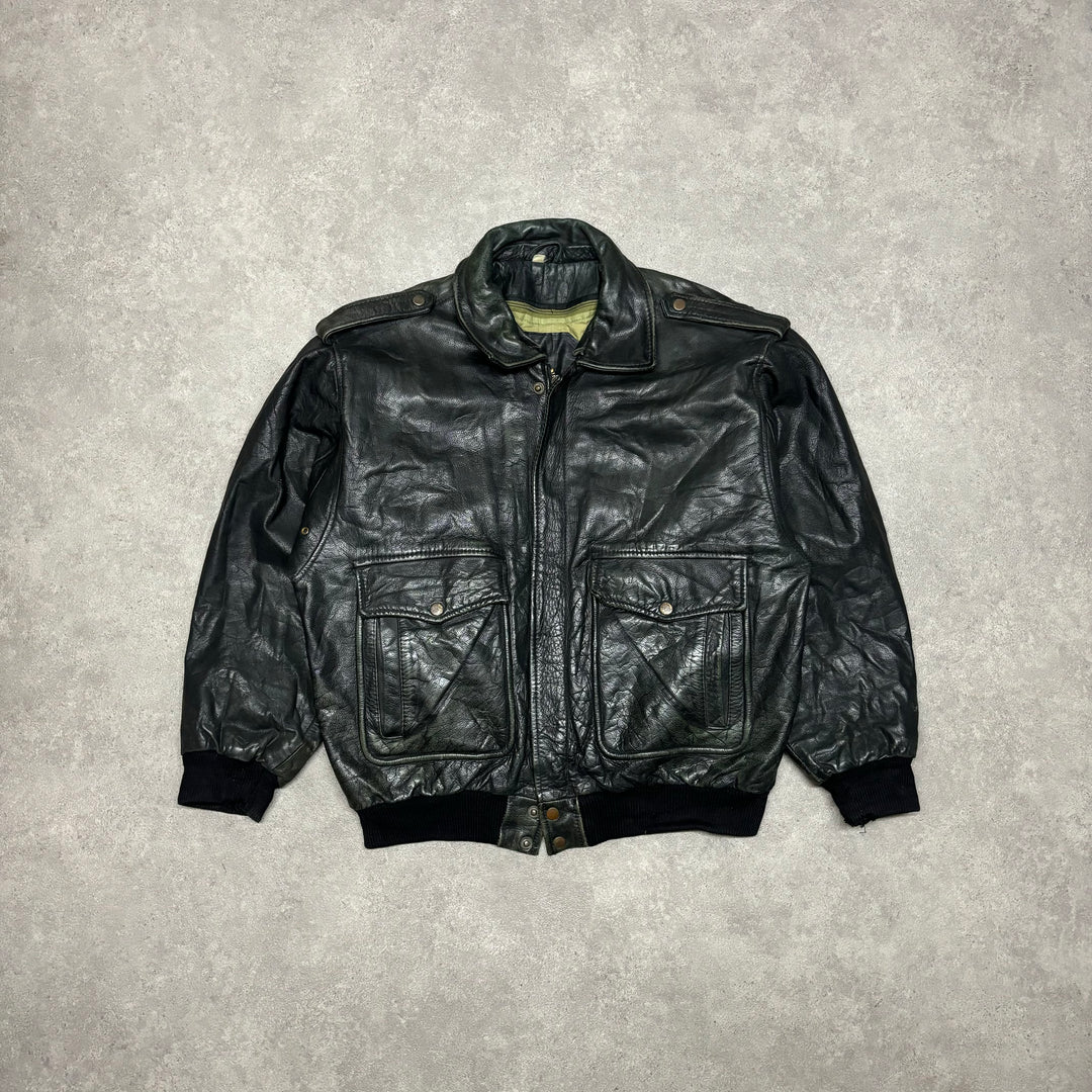 Vintage Black Leather Flight Jacket (L)