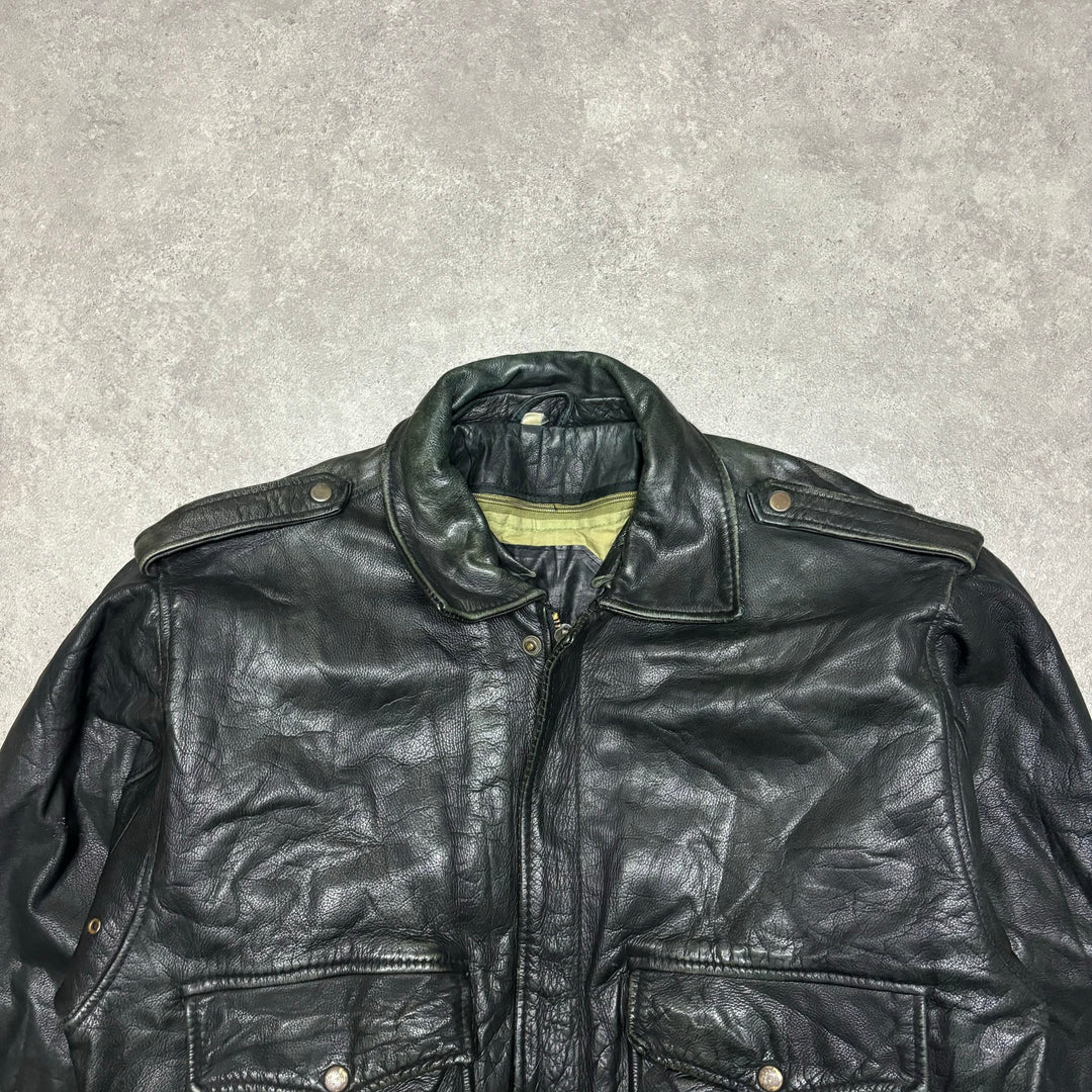 Vintage Black Leather Flight Jacket (L)