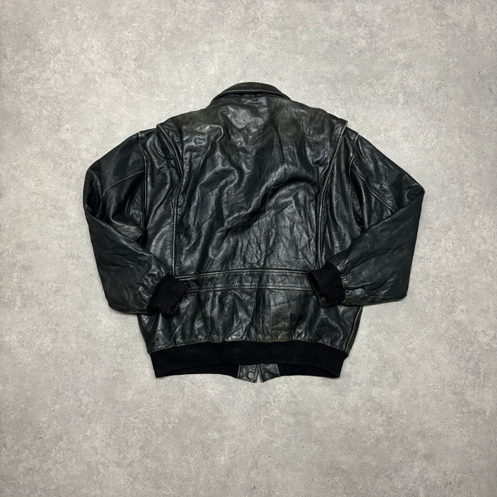 Vintage Black Leather Flight Jacket (L)