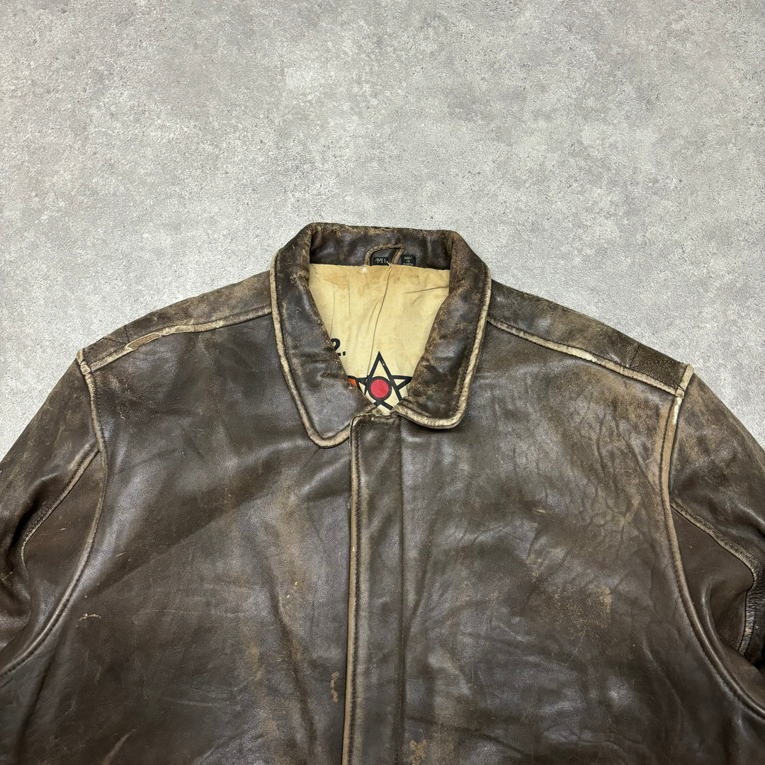 Vintage Brown Faded Leather Flight Jacket (XL)