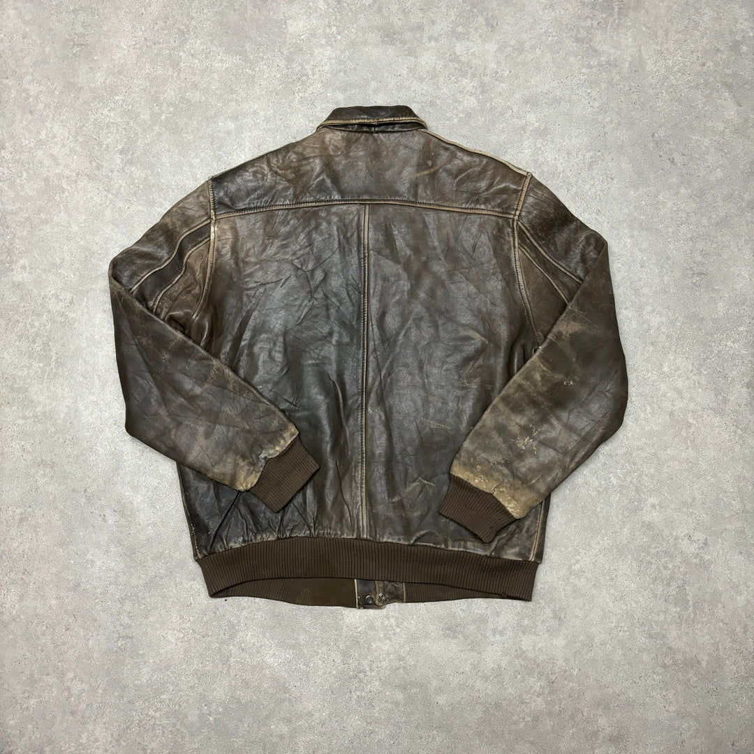 Vintage Brown Faded Leather Flight Jacket (XL)