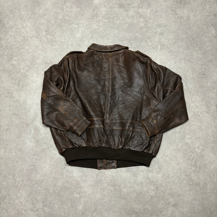 Vintage Faded Brown Leather Flight Jacket (XL)