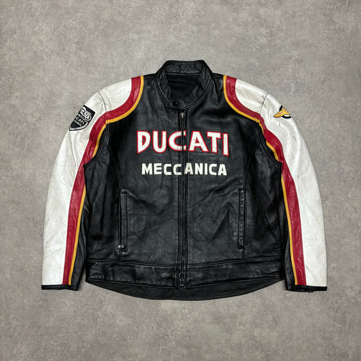 Vintage Ducatti Motorbike Black Leather Jacket (L)