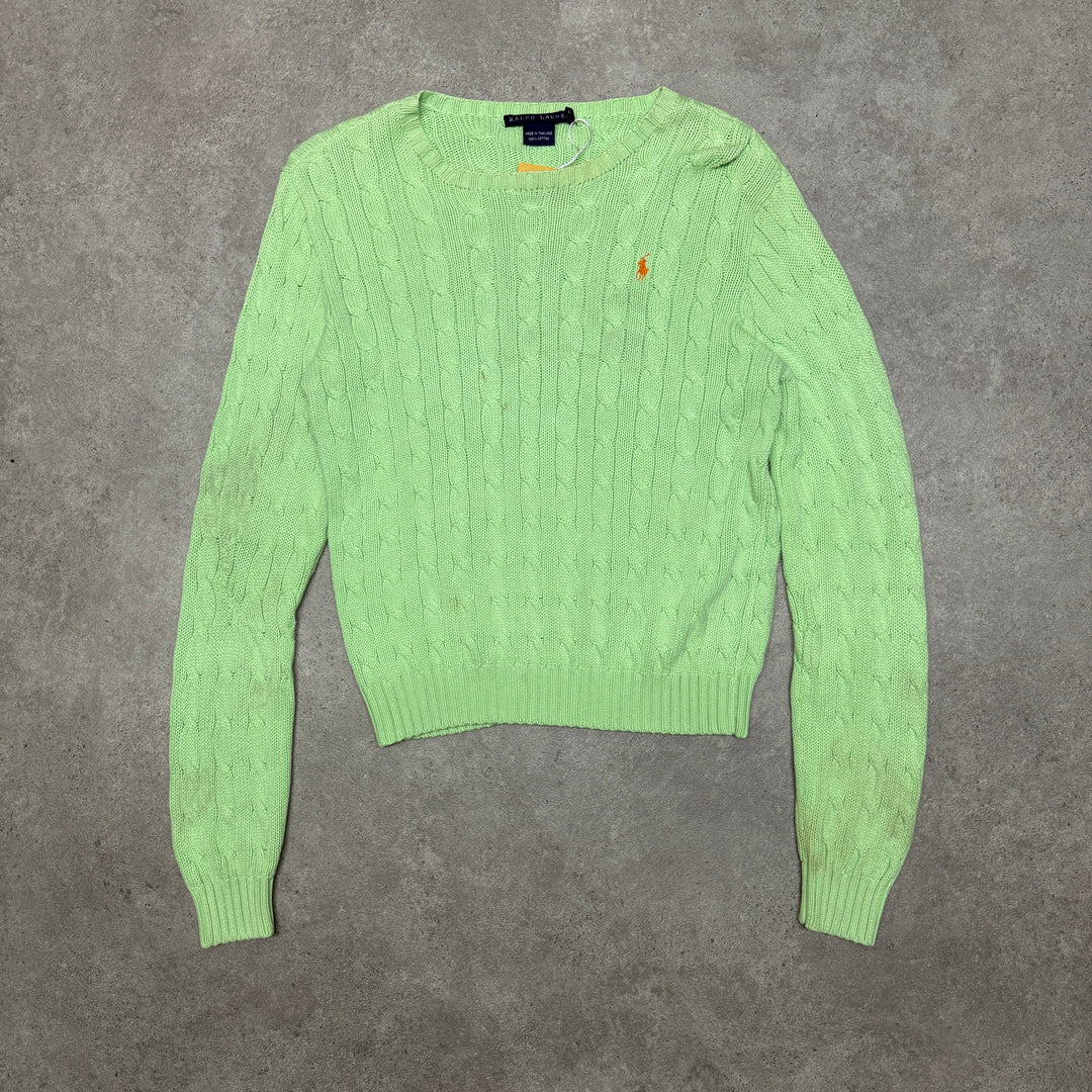 Polo Ralph Lauren Crew Neck Cable Knit Jumper Size L Green