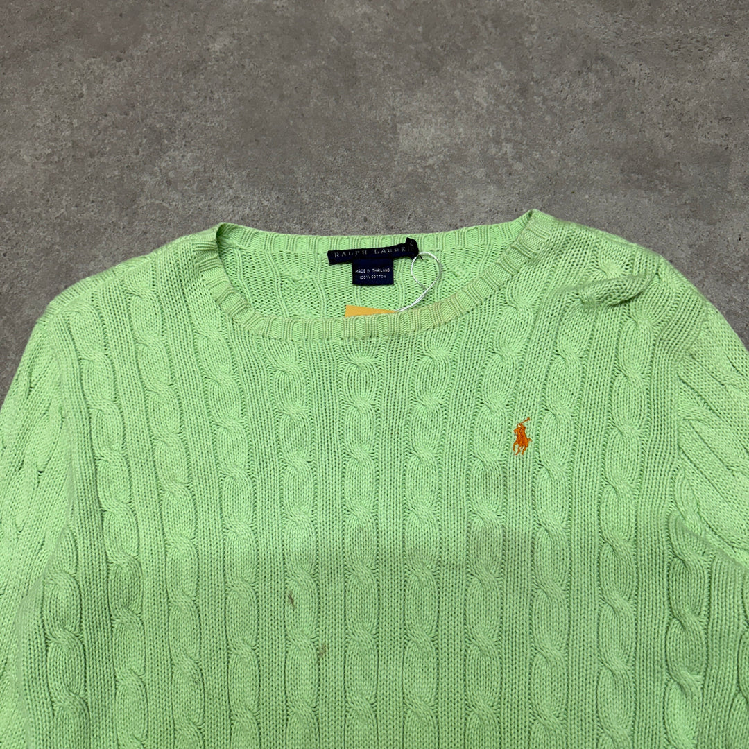 Polo Ralph Lauren Crew Neck Cable Knit Jumper Size L Green