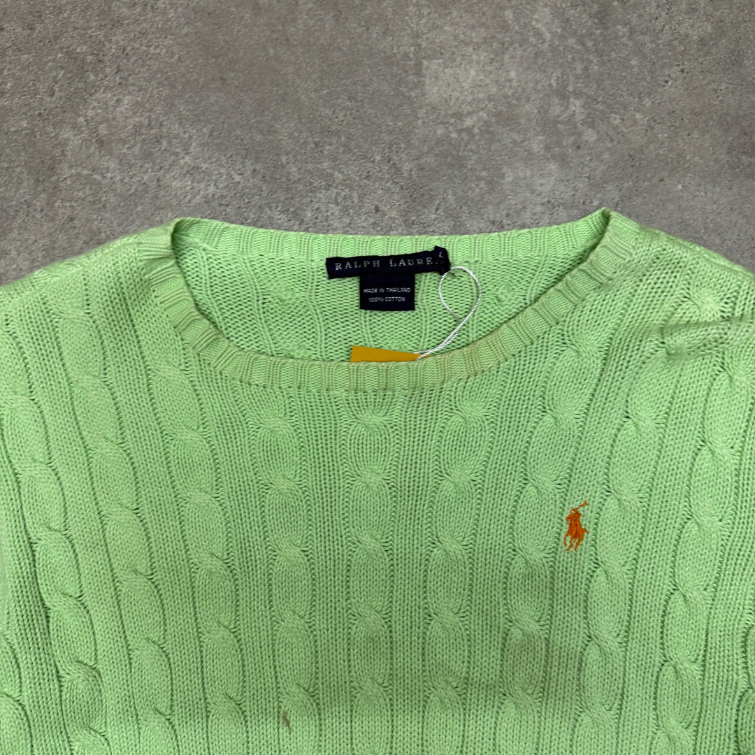 Polo Ralph Lauren Crew Neck Cable Knit Jumper Size L Green