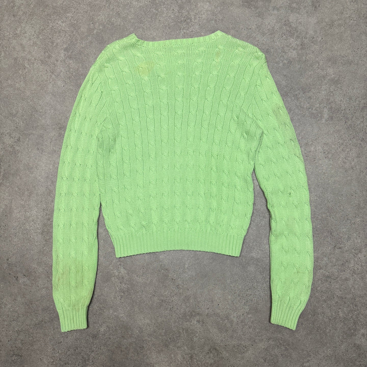 Polo Ralph Lauren Crew Neck Cable Knit Jumper Size L Green