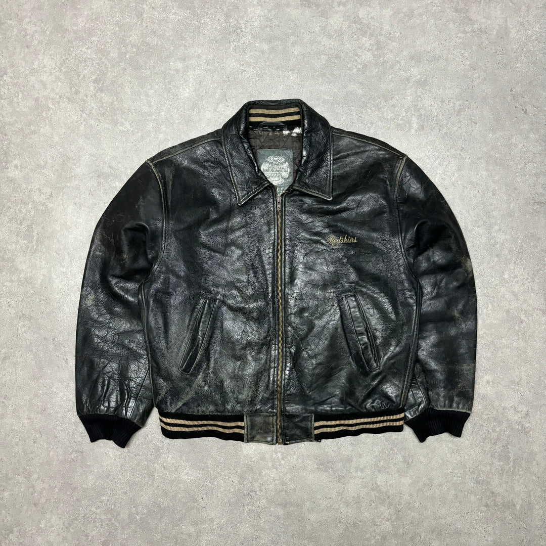 Vintage American Baseball Leather Black Jacket (L)