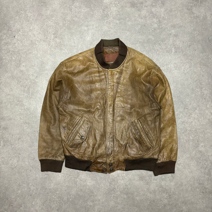 Vintage Faded Light Brown Leather Flight Jacket (L)