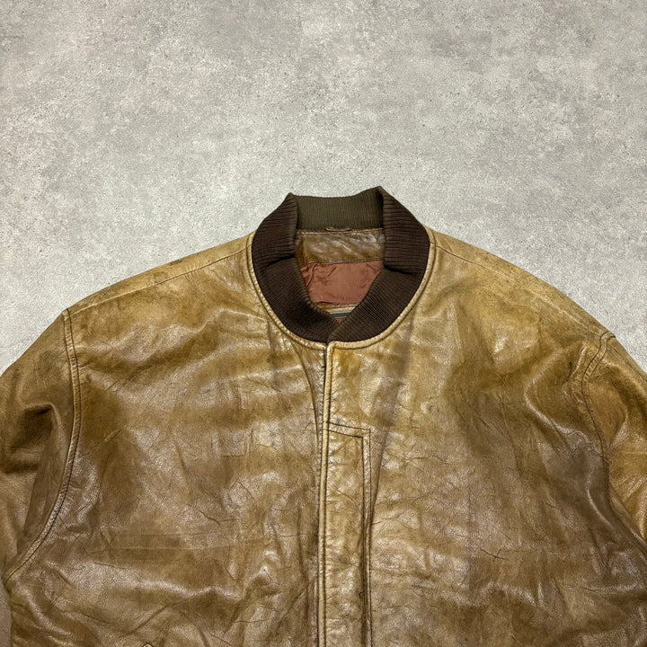 Vintage Faded Light Brown Leather Flight Jacket (L)