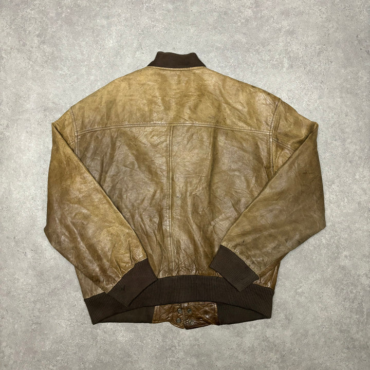 Vintage Faded Light Brown Leather Flight Jacket (L)