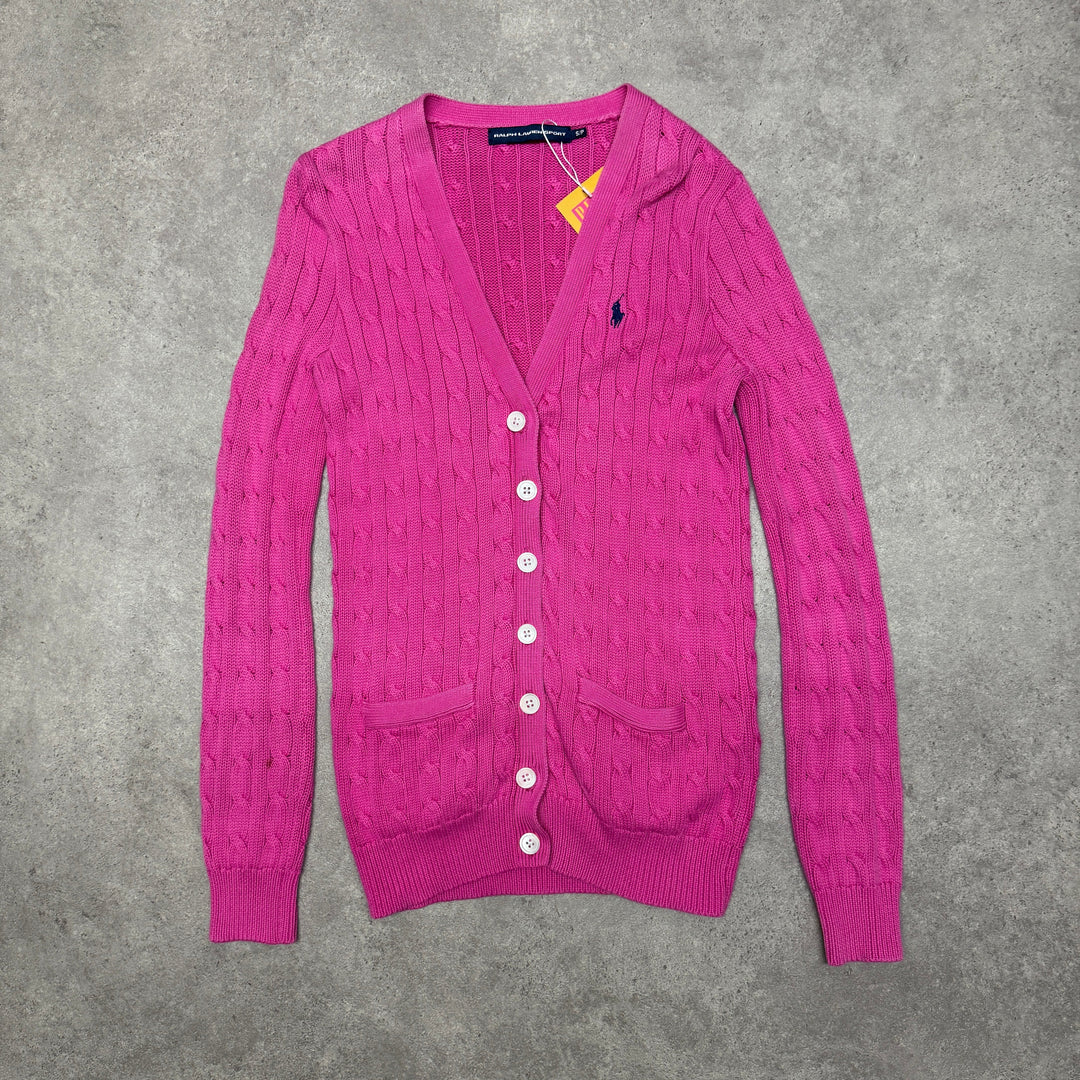 Polo Ralph Lauren  Cable Knit Full Button  Cardigan Size S Pink