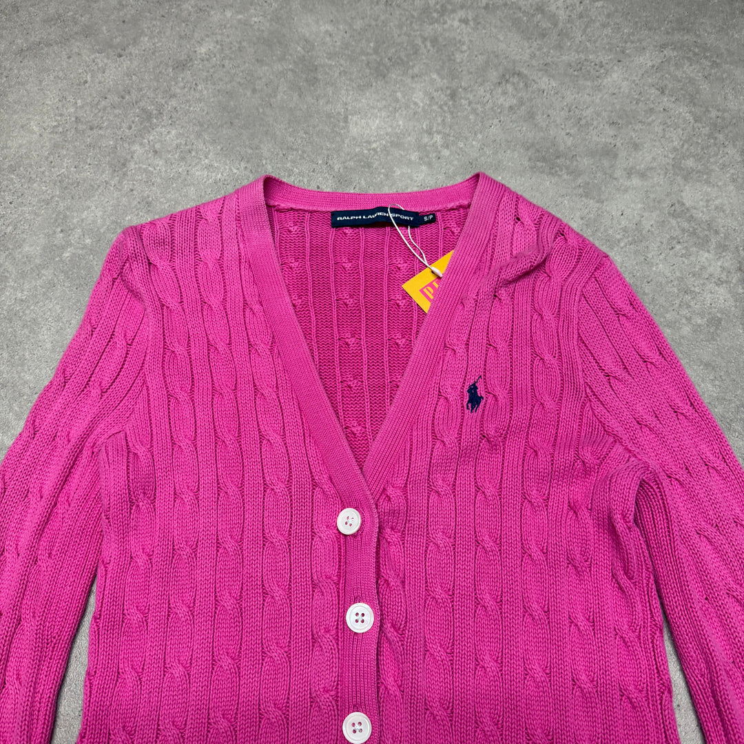 Polo Ralph Lauren  Cable Knit Full Button  Cardigan Size S Pink