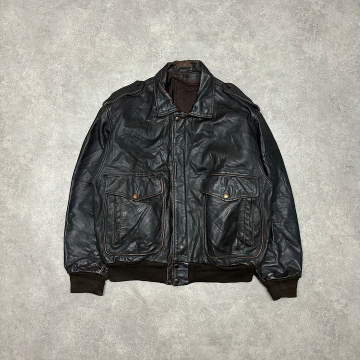 Vintage Dark Brown Leather Flight Jacket (M)