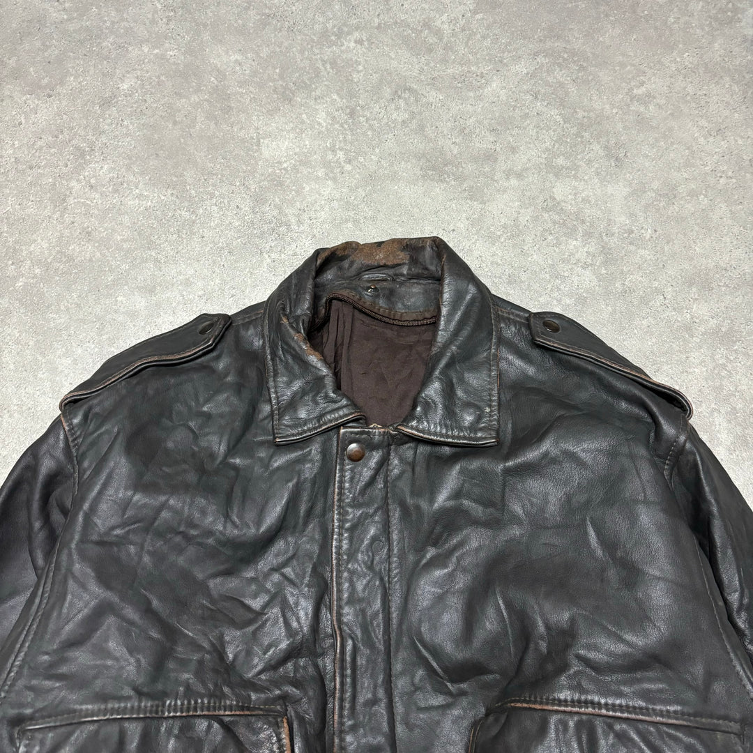 Vintage Dark Brown Leather Flight Jacket (M)