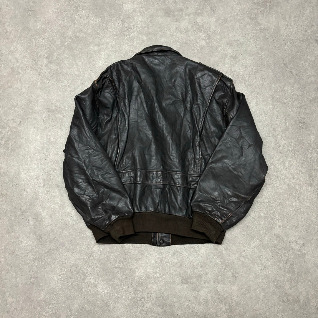 Vintage Dark Brown Leather Flight Jacket (M)