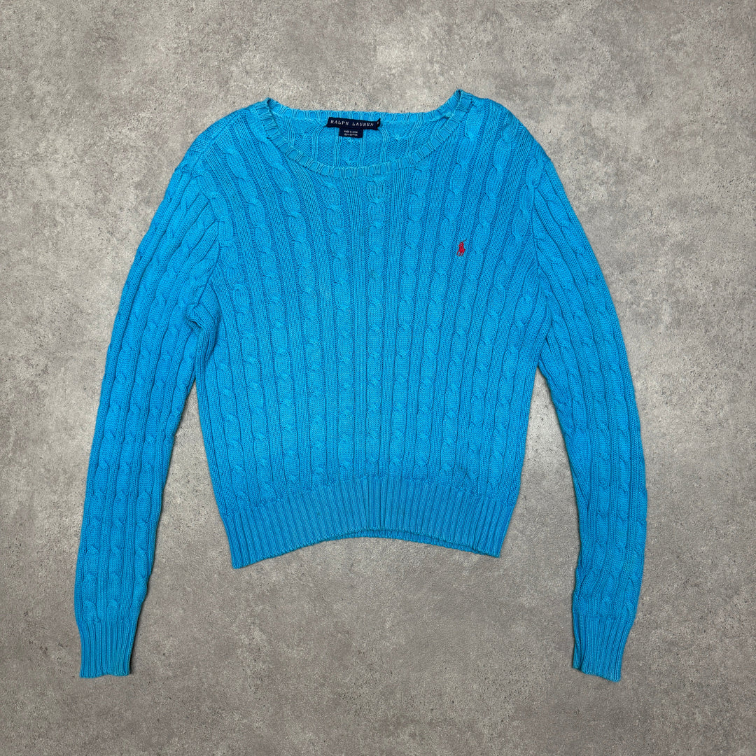 Polo Ralph Lauren Crew Neck Cable Knit Jumper Size M Blue