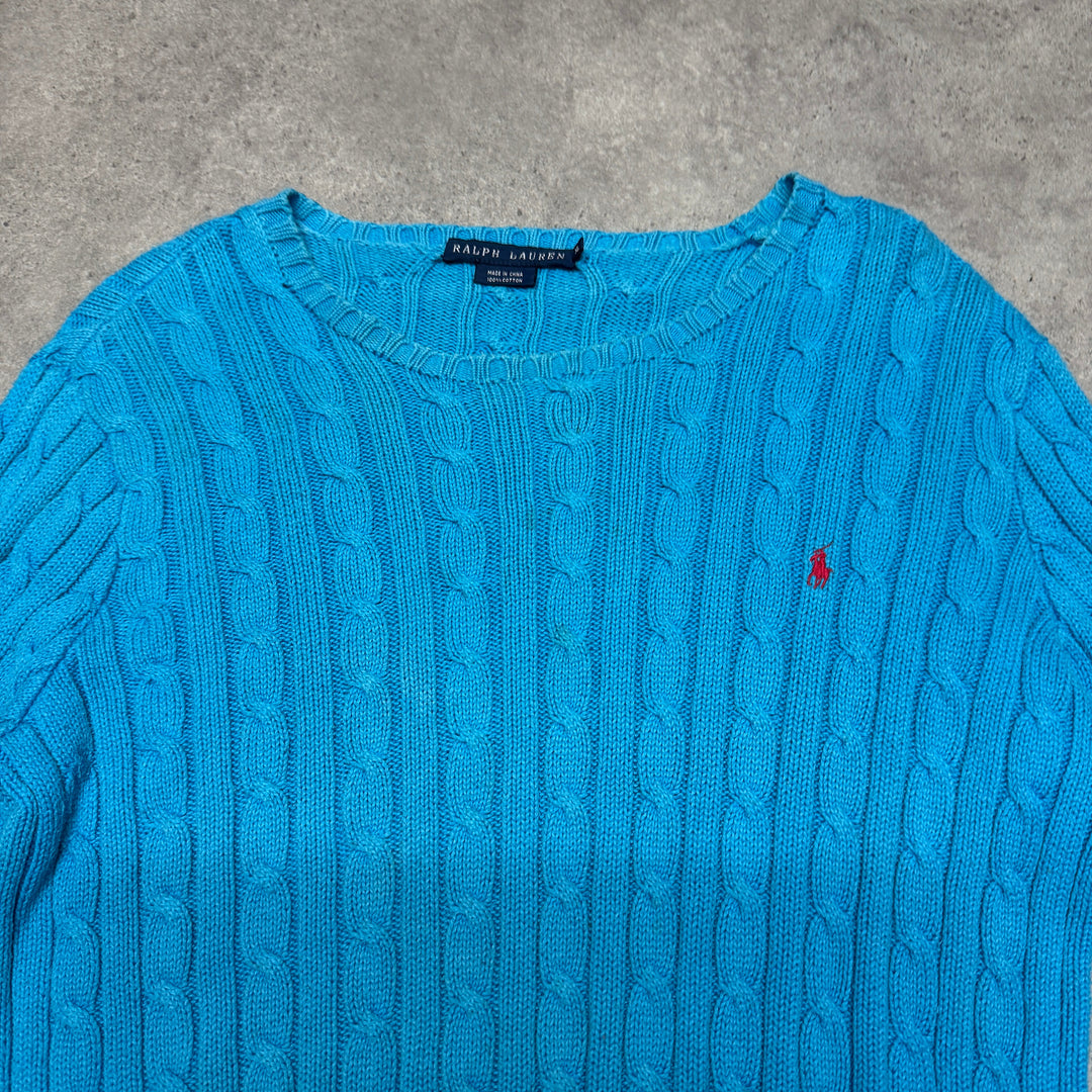 Polo Ralph Lauren Crew Neck Cable Knit Jumper Size M Blue