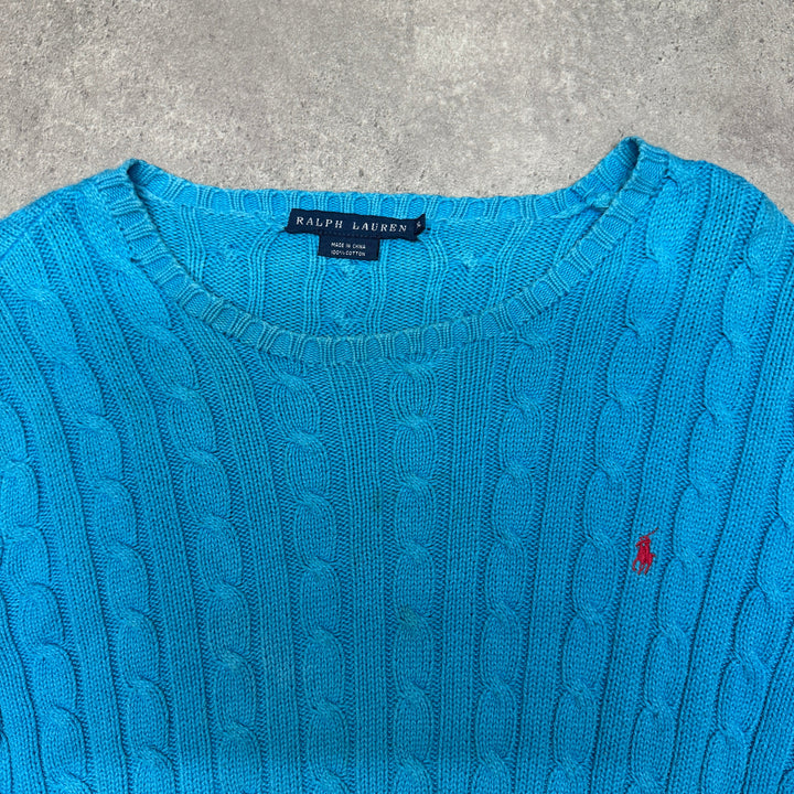 Polo Ralph Lauren Crew Neck Cable Knit Jumper Size M Blue