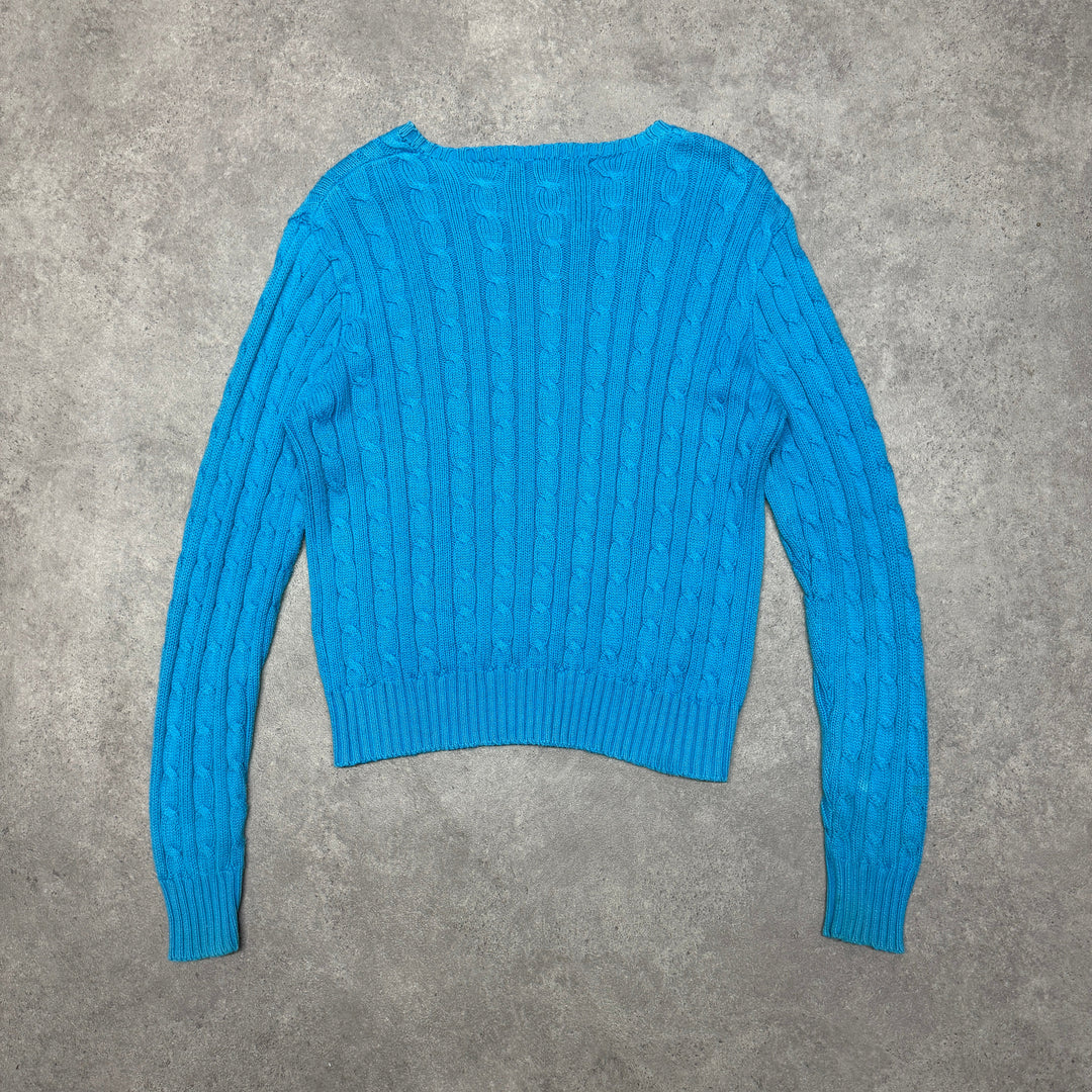 Polo Ralph Lauren Crew Neck Cable Knit Jumper Size M Blue