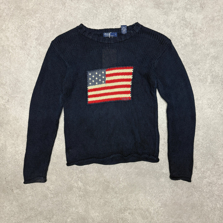 Polo Ralph Lauren USA Flag Heavy Knit Jumper Size S Navy