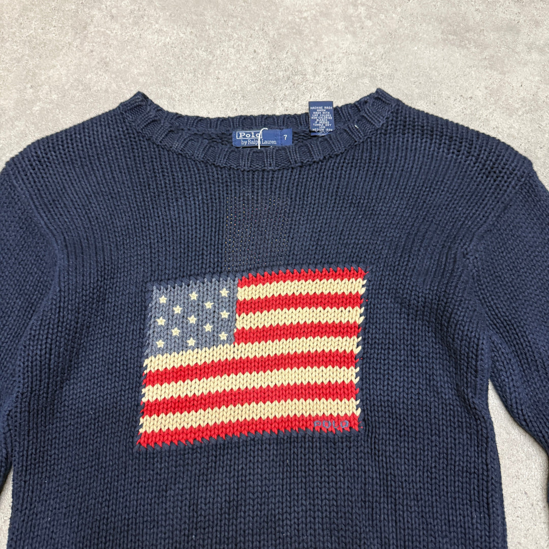 Polo Ralph Lauren USA Flag Heavy Knit Jumper Size S Navy