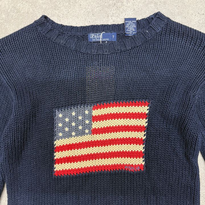 Polo Ralph Lauren USA Flag Heavy Knit Jumper Size S Navy