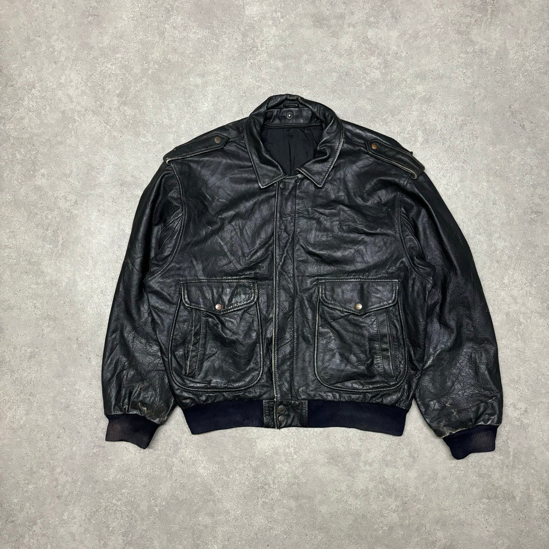 Vintage Black Leather Flight Jacket (L)