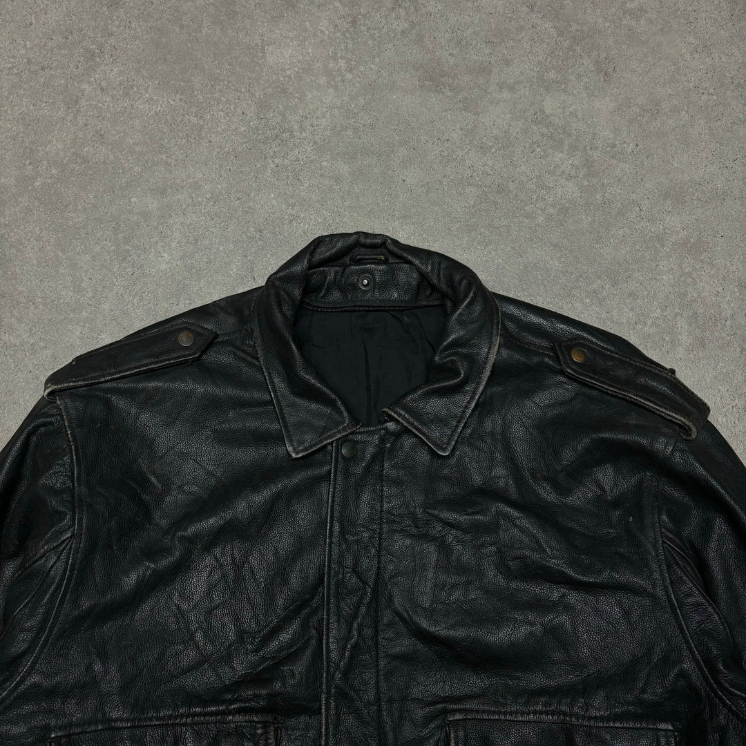 Vintage Black Leather Flight Jacket (L)