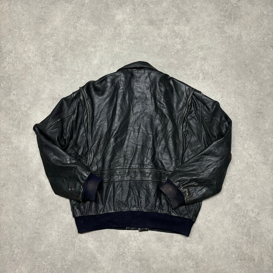 Vintage Black Leather Flight Jacket (L)