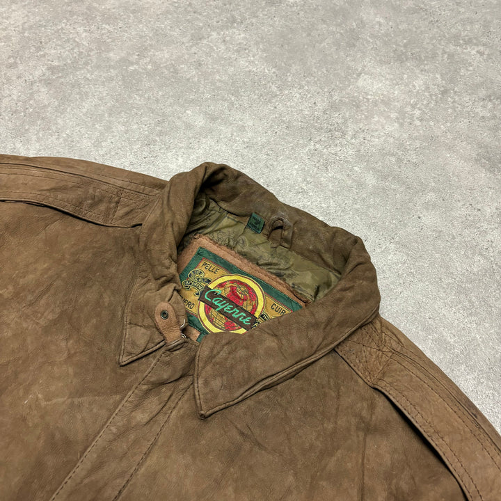 Vintage Brown Leather Flight Jacket (XL)